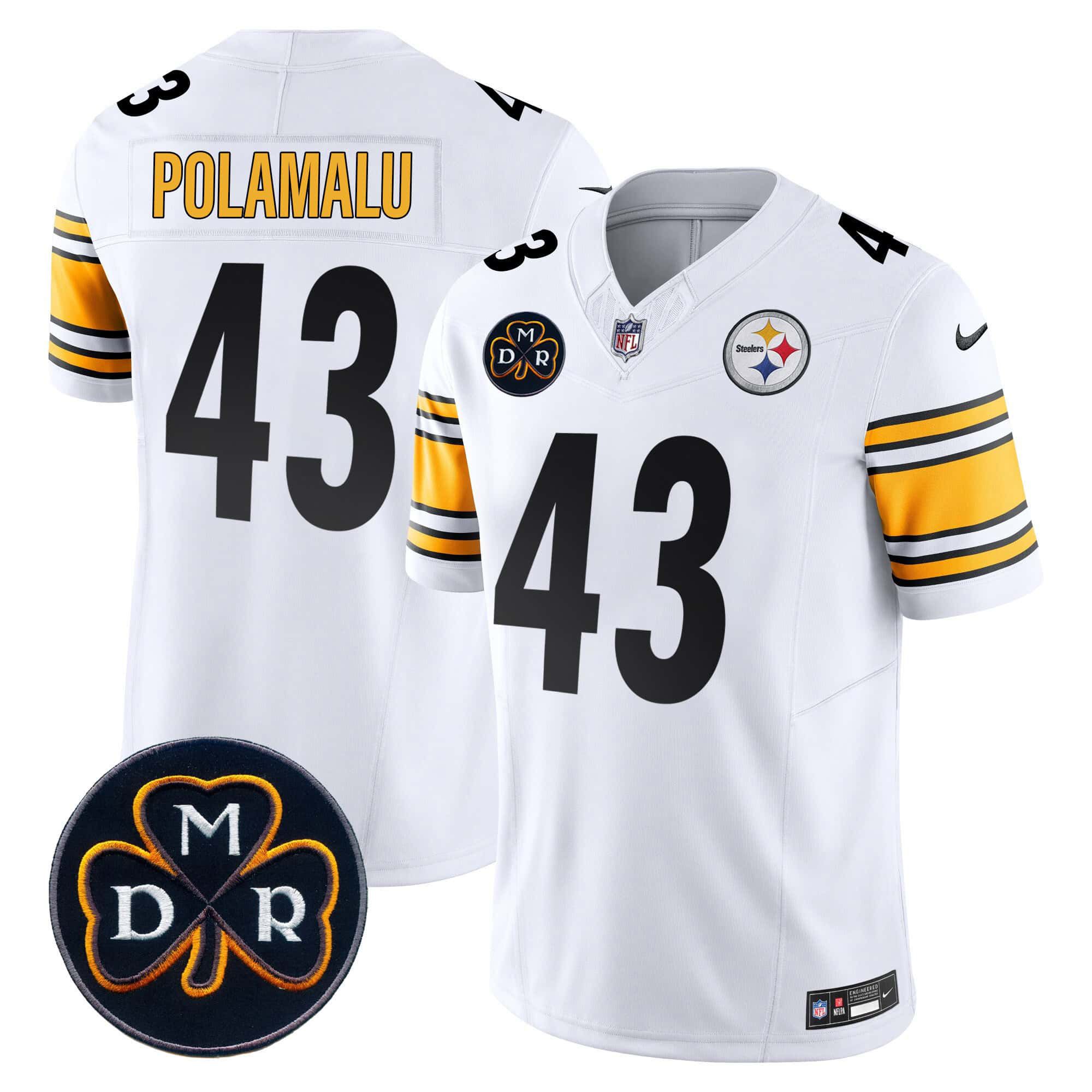 Men Pittsburgh Steelers 43 Polamalu White 2024 Nike DMR Patch Vapor Limited NFL Jersey